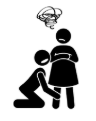 Symbolgrafik: Eine Person kniet flehend vor einer anderen, die abweisend wirkt; über der zweiten Person schwebt eine Wolke als Symbol für negative Gefühle.