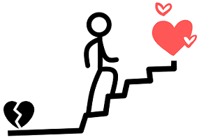 Figur läuft symbolisch eine Treppe hinauf