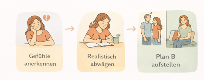 Infografik zeigt hilfreiche und hinderliche Verhaltensweisen, wenn man den Ex trotz neuer Freundin zurückgewinnen möchte.