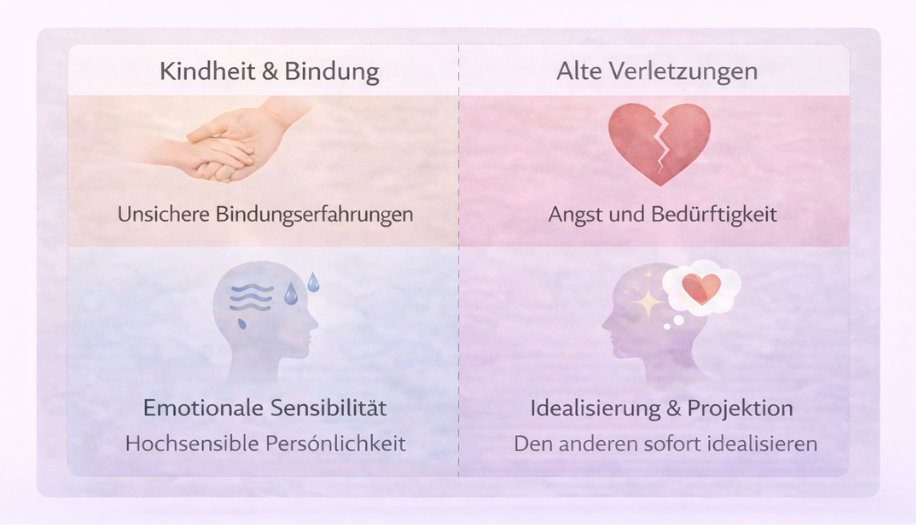 Ursachen für schnelles und intensives Verlieben – Bindung, alte Verletzungen und Idealisierung